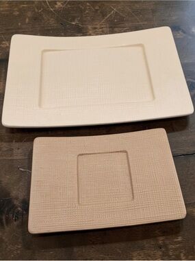 PartyLite Linen Candle Holder Plates Set of 2 Ceramic Textured in Box